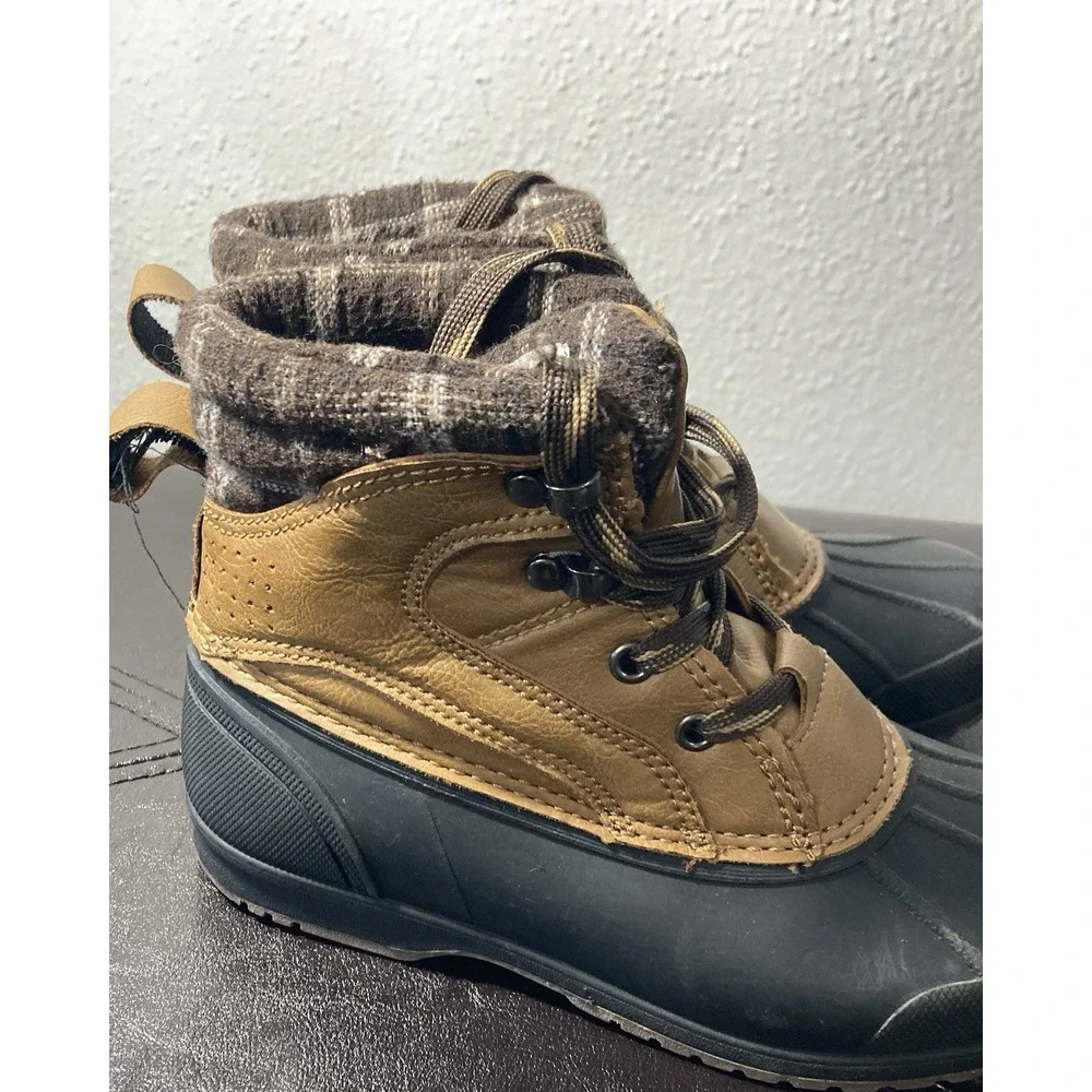Magellan Outdoors Rain Boot Unisex Kids Brown Black Waterproof Lace Up Size 1 Y